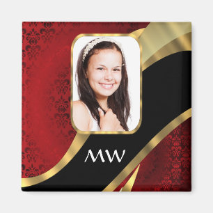 Red damask photo template magnet