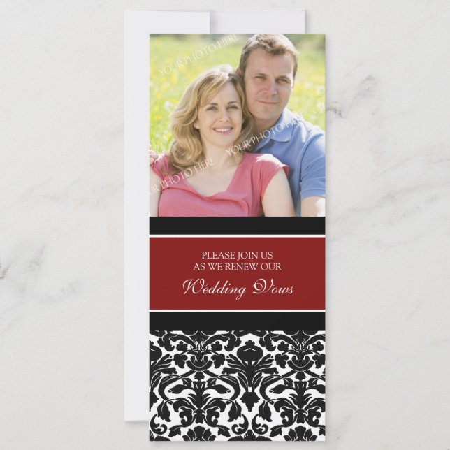 Red Damask Photo Wedding Vow Renewal Invitations (Front)
