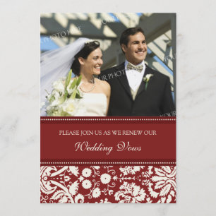 Red Damask Photo Wedding Vow Renewal Invitations