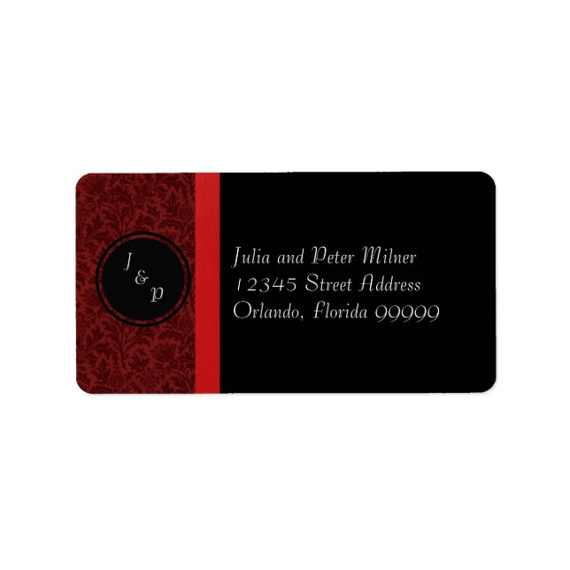Red Damask & Red Bow - Address Label (Front)