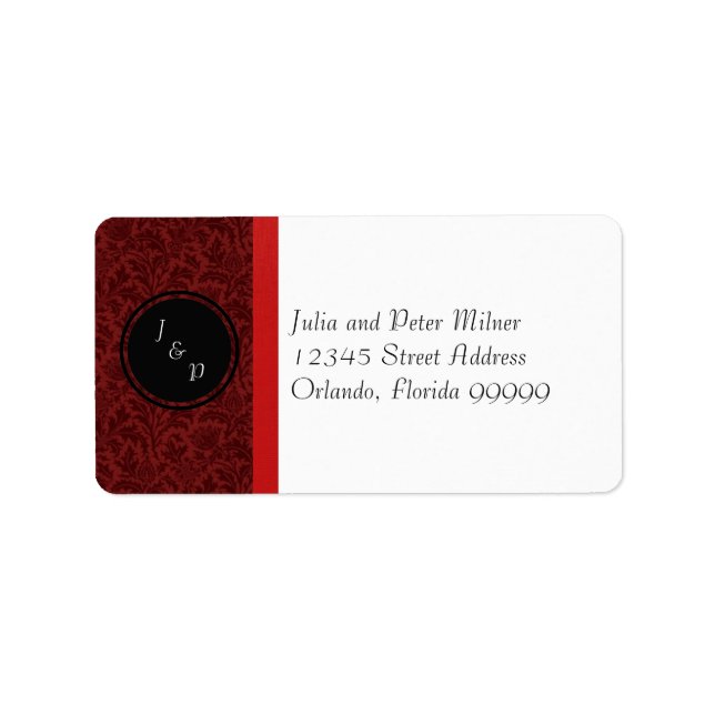 Red Damask & Red Bow - Address Label (Front)