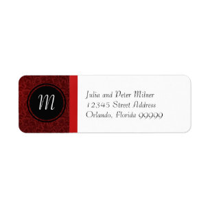 Red Damask & Red Bow Monogram - Address Label