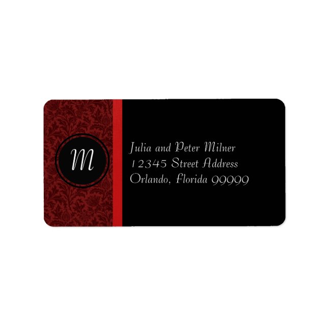 Red Damask & Red Bow Monogram - Address Label (Front)