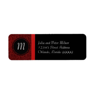 Red Damask & Red Bow Monogram-Return Address Label