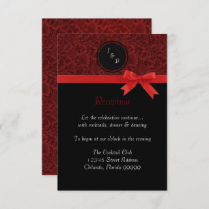 Red Damask & Red Bow - Reception Invitation