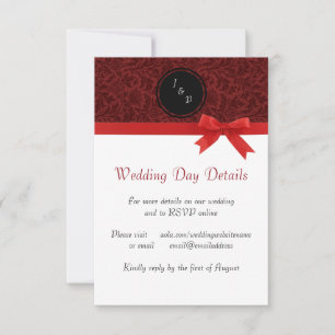 Red Damask & Red Bow - Wedding Day Details Invitation