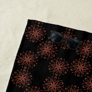 Red Damask Ribbon Reflective Symmetry Pattern Beach Towel