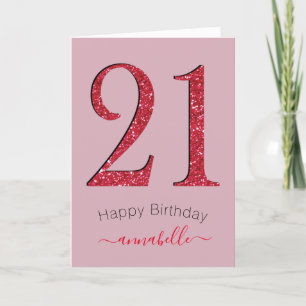 Red & Damask Rose 21 Birthday Card