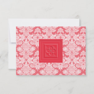Red Damask RSVP Card with Cross or Quatrefoil