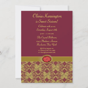 Red Damask Sweet Sixteen Party Invitations