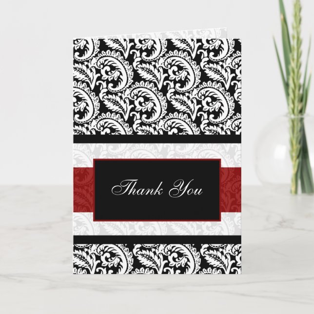 red damask Thank You Card (Front)