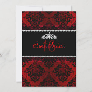 Red Damask & Tiara Sweet Sixteen Invite