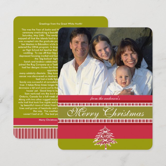 Red Damask Tree Christmas Card (Front/Back)