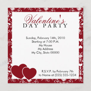 Red Damask Valentines Day Invitation