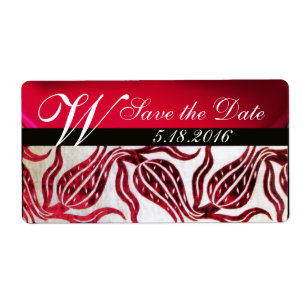 RED DAMASK VELVET TULIPS MONOGRAM Burgundy White