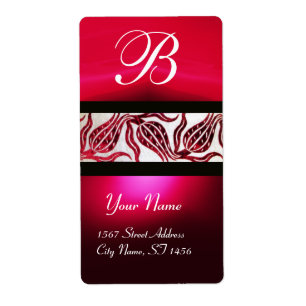 RED DAMASK VELVET TULIPS MONOGRAM Burgundy White