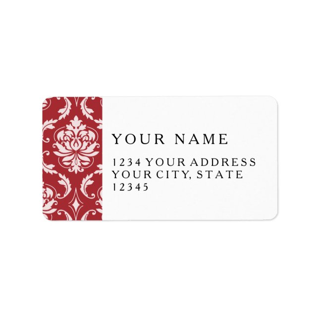 Red Damask Vintage Pattern Label (Front)