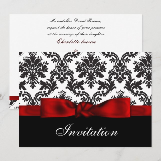 Red damask  wedding invitation (Front/Back)