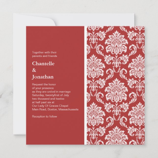 Red Damask Wedding Invitation (Front)