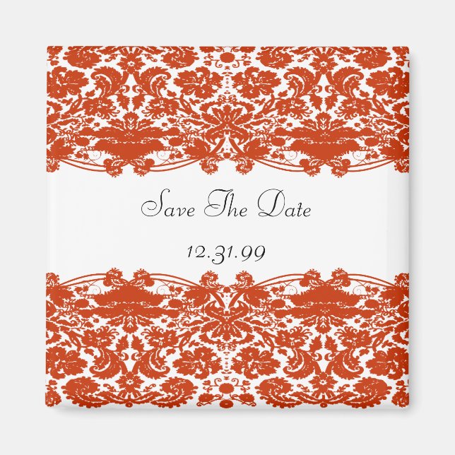 Red Damask Wedding Magnet (Front)