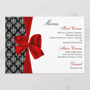 red damask  wedding menu