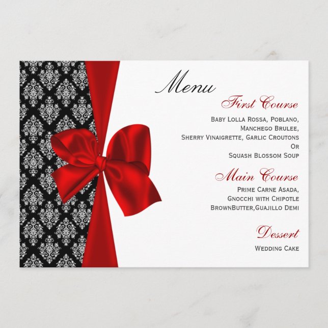 red damask  wedding menu (Front)