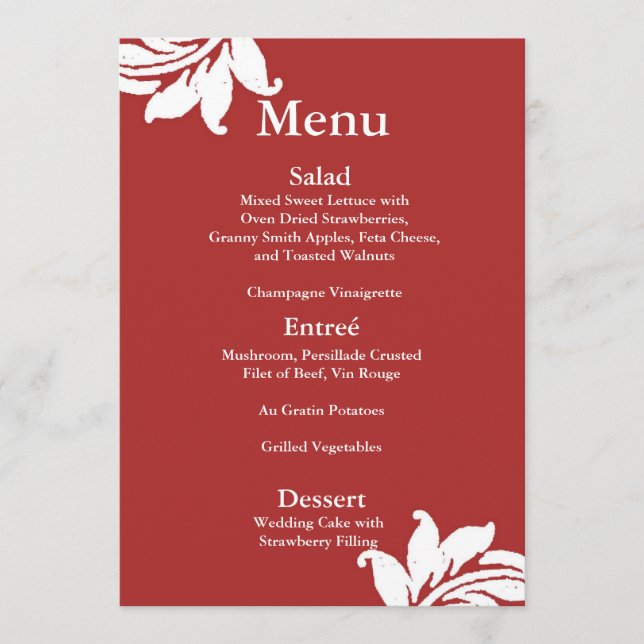 Red Damask Wedding Menu (Front)