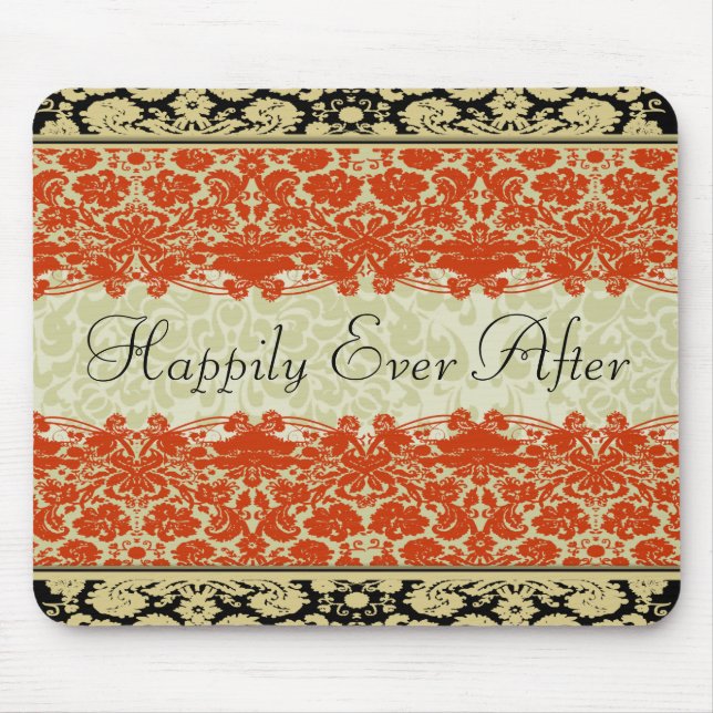 Red Damask Wedding Mouse Mat (Front)