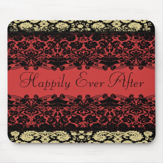Red Damask Wedding Mouse Mat (Front)