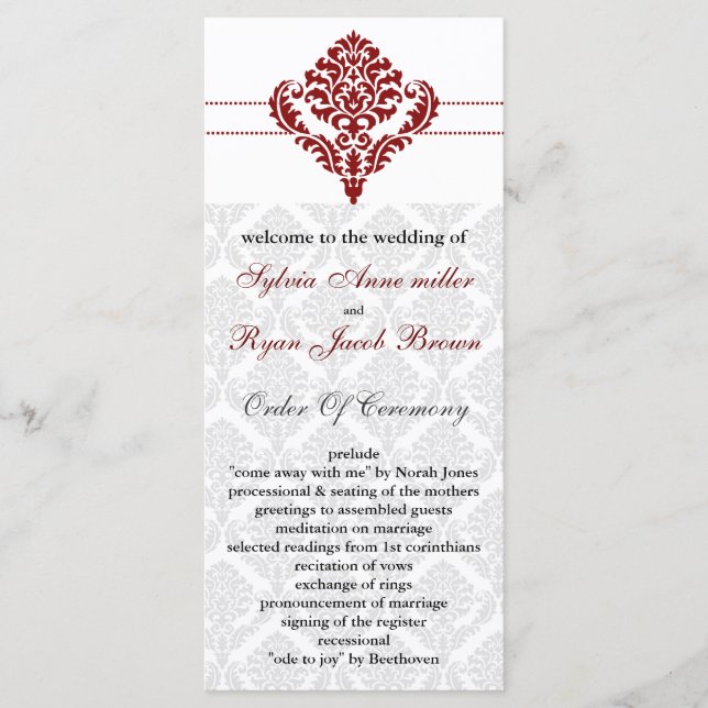 red damask Wedding program Programme (Front)