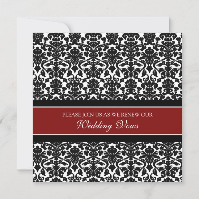 Red Damask Wedding Vow Renewal Invitations (Front)