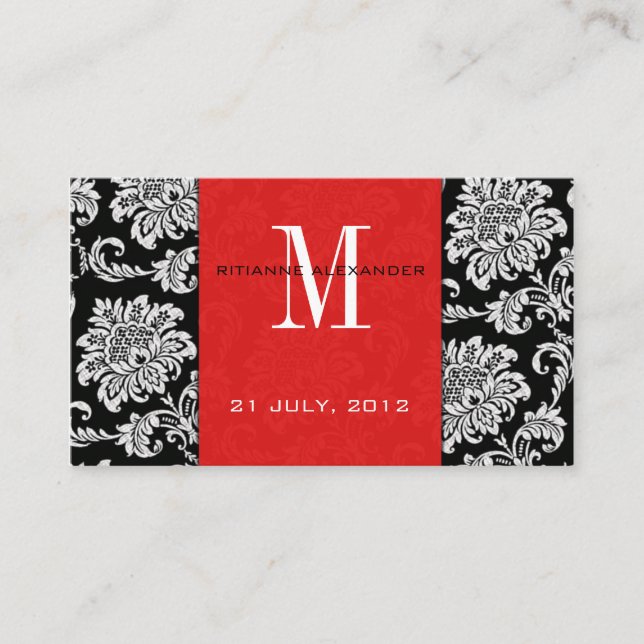 Red Damask Wedding Website Business Card (Front)