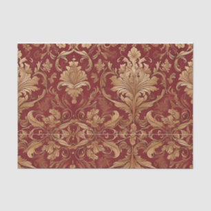 Red Damask with Gold Pattern Decoupage Tissue Paper