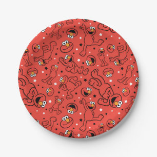 Red Dancing Elmo Pattern Paper Plate