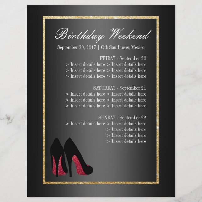 Red Dancing Shoes Itinerary - Birthday (Front)
