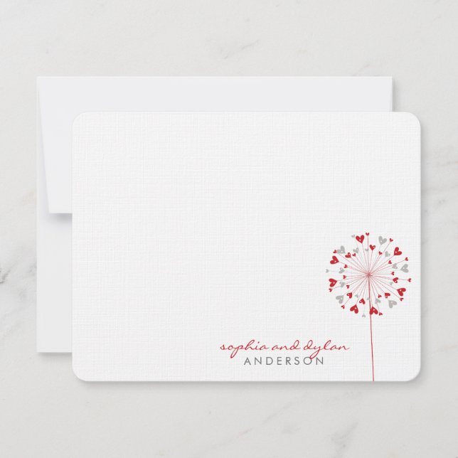 Red Dandelions Love Hearts Wedding Thank You Card (Front)