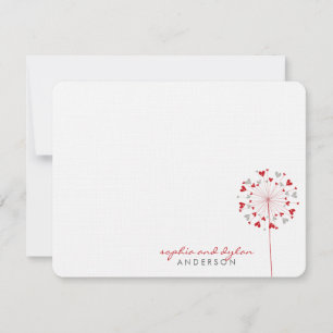 Red Dandelions Love Hearts Wedding Thank You Card