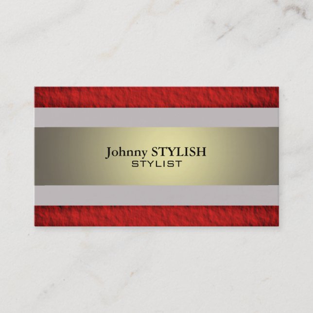 Red dark and gold shine stripes classy business card (Front)