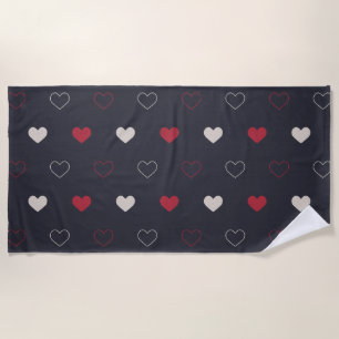 Red & dark Heart Seamless Pattern Cute Minimal Beach Towel
