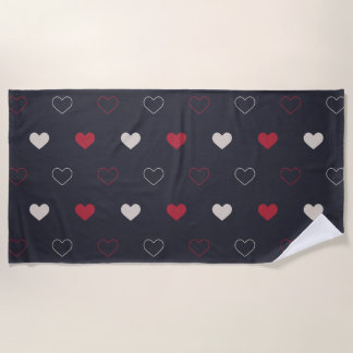 Red & dark Heart Seamless Pattern Cute Minimal Beach Towel
