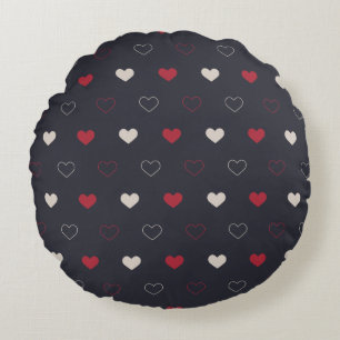 Red & dark Heart Seamless Pattern Cute Minimal Round Cushion