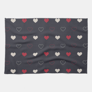 Red & dark Heart Seamless Pattern Cute Minimal Tea Towel