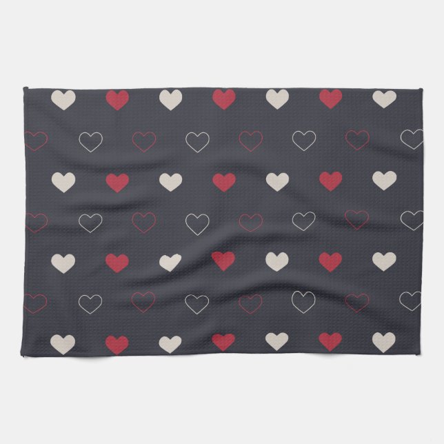 Red & dark Heart Seamless Pattern Cute Minimal Tea Towel (Horizontal)