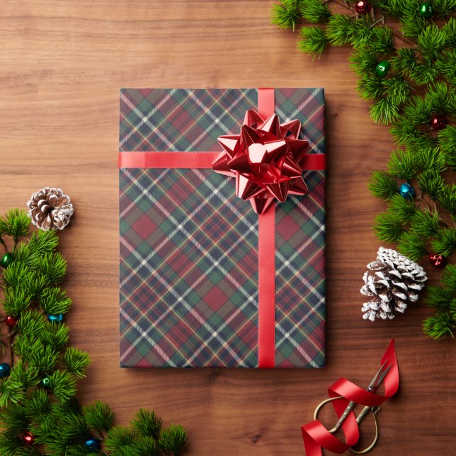 Red Dark Navy Blue Green Plaid Wrapping Paper (Holiday Gift)