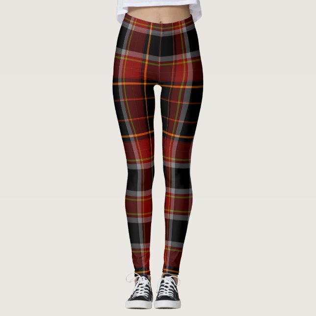 Red/Dark Navy Blue/Yellow Winter Plaid Leggings (Front)