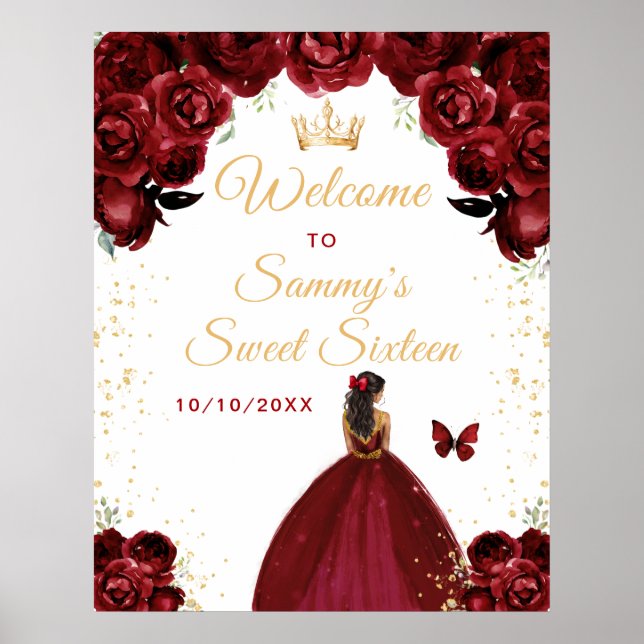 Red Dark Skin Princess Sweet Sixteen Welcome Poster (Front)