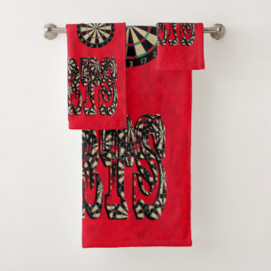 Red Dartboard And Darts Logo Design, Bath Towel Set