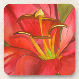 Red day lily original watercolor flower art coaster