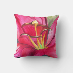 Red day lily original watercolor flower art cushion