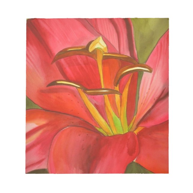 Red day lily original watercolor flower art notepad (Front)